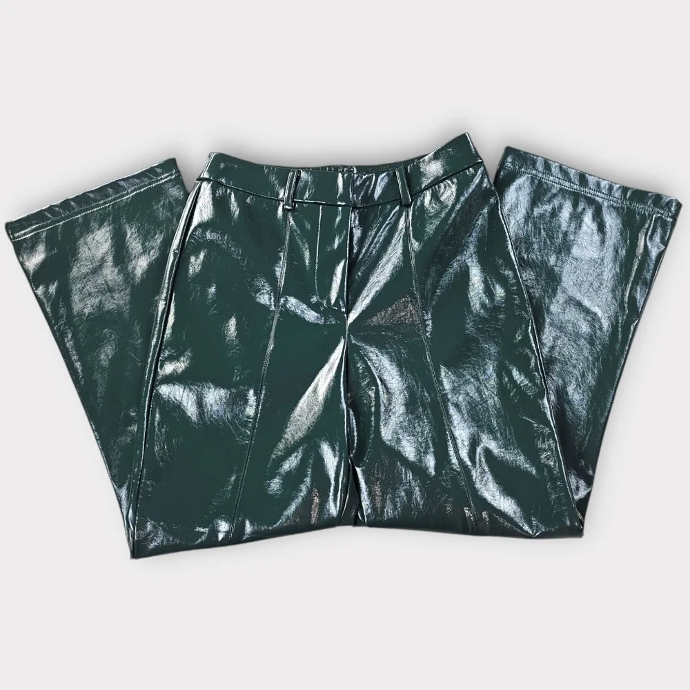 7 For All Mankind Green Faux Leather Flare Pant Small